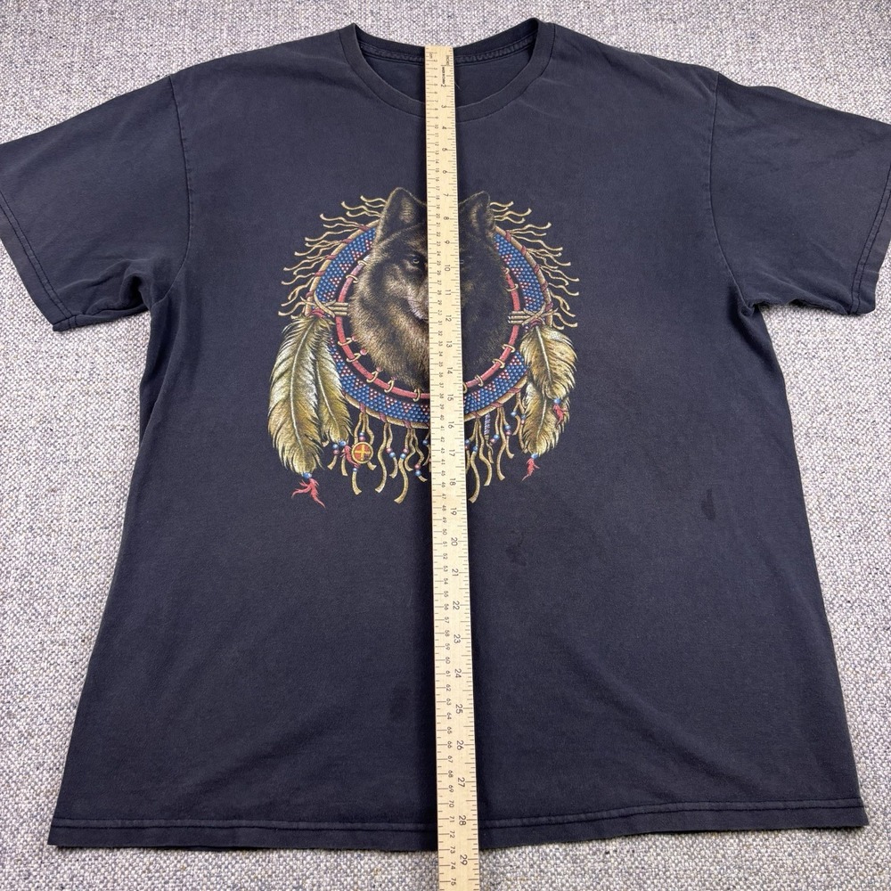 Y2K Wolf Dreamcatcher Graphic T Shirt XL Native American Nature Black VTG - Picture 3 of 7